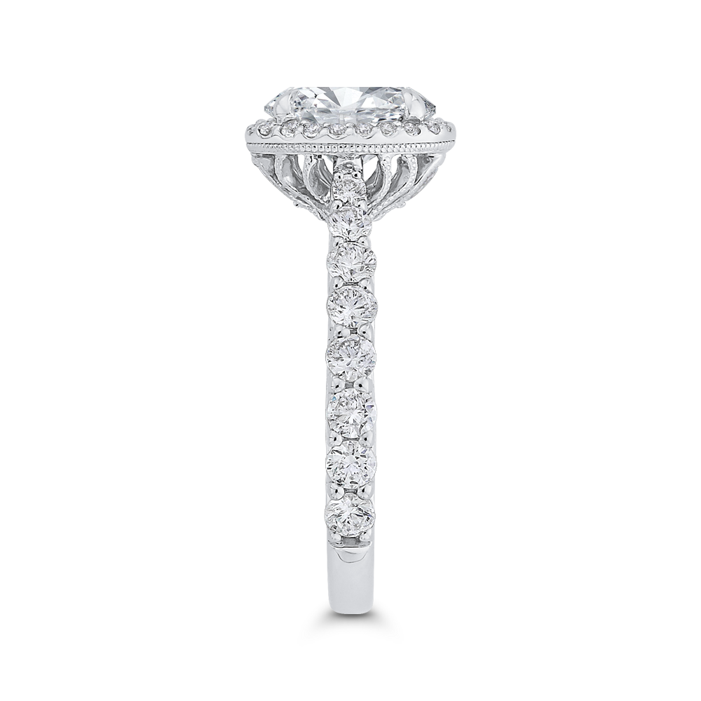 Oval Cut Diamond Halo Engagement Ring in 14K White Gold (Semi-Mount)