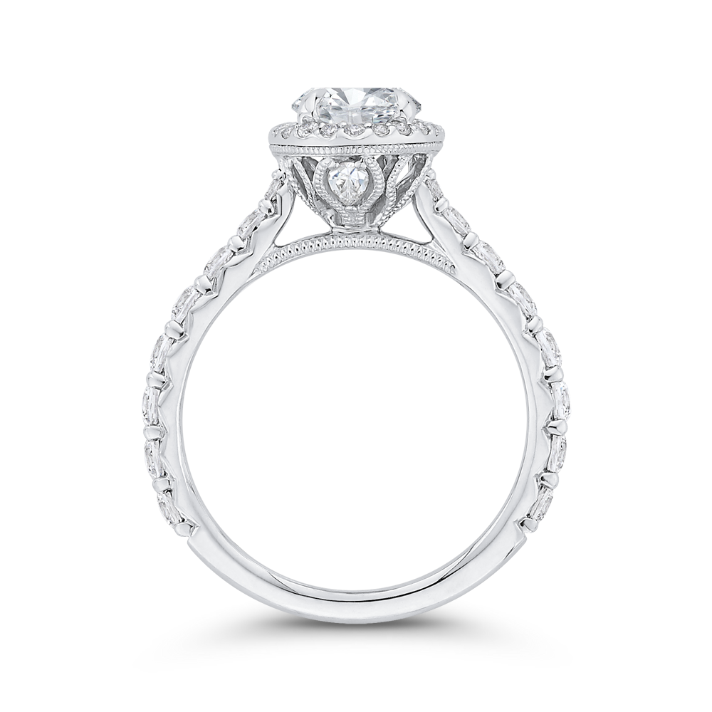Oval Cut Diamond Halo Engagement Ring in 14K White Gold (Semi-Mount)