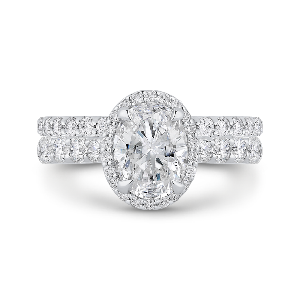 Oval Cut Diamond Halo Engagement Ring in 14K White Gold (Semi-Mount)