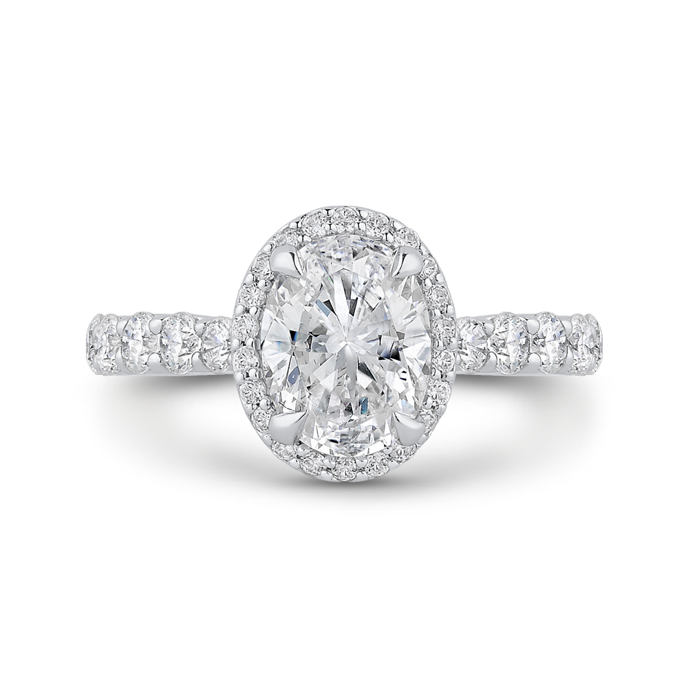 Oval Cut Diamond Halo Engagement Ring in 14K White Gold (Semi-Mount)