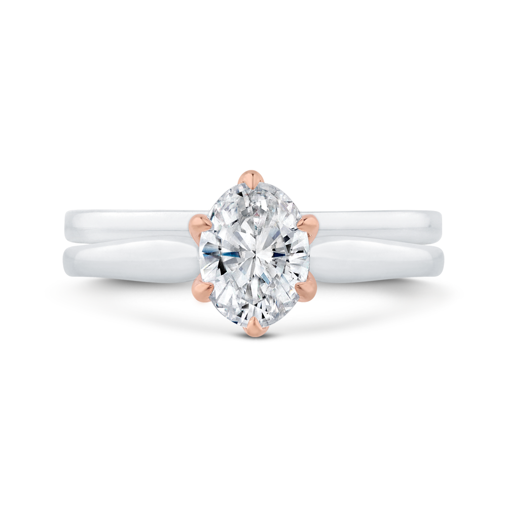 Oval Cut Diamond Solitaire Engagement Ring in 14K Two Tone Gold (Semi-Mount)