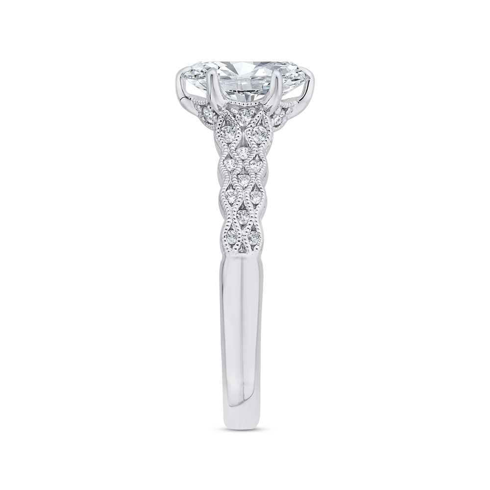 Oval Cut Diamond Engagement Ring with Milgrain 14K White Gold (Semi-Mount)