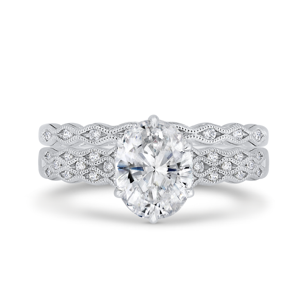 Oval Cut Diamond Engagement Ring with Milgrain 14K White Gold (Semi-Mount)