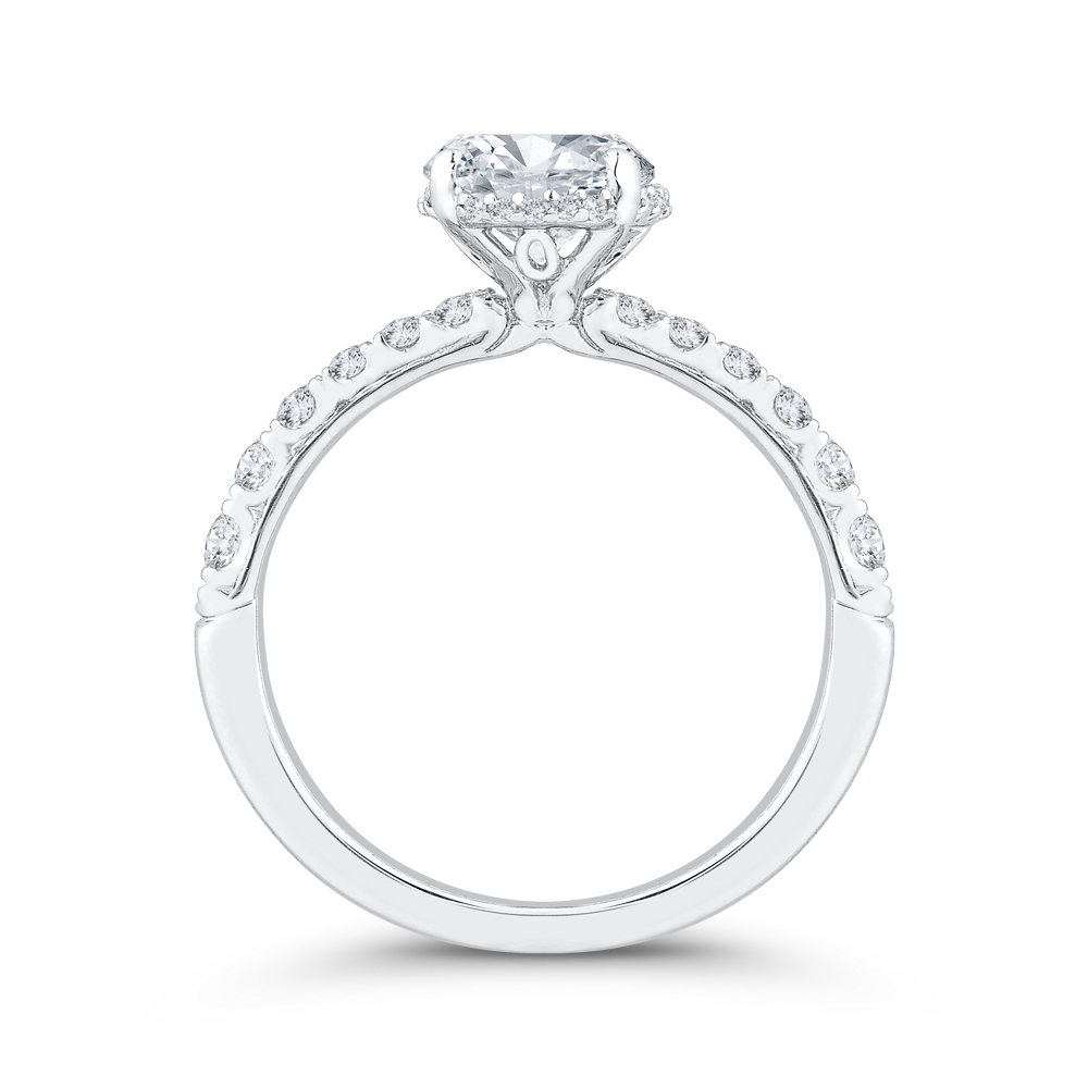 14K White Gold Oval Cut Diamond Halo Engagement Ring (Semi-Mount)