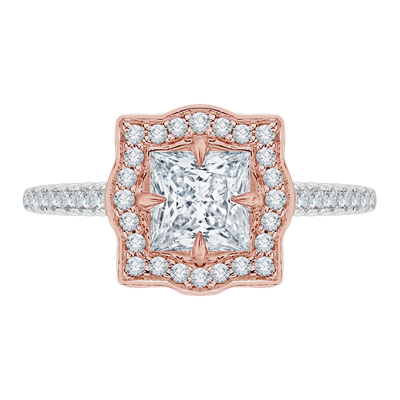 Princess Cut Diamond Halo Vintage Engagement Ring in 14K Two-Tone Gold (Semi-Mount)