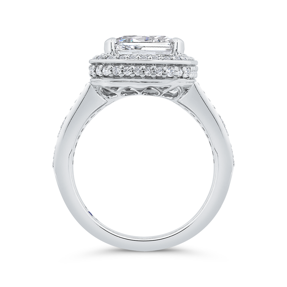 Radiant Diamond Halo Engagement Ring In 14K White Gold with Split Shank (Semi-Mount)