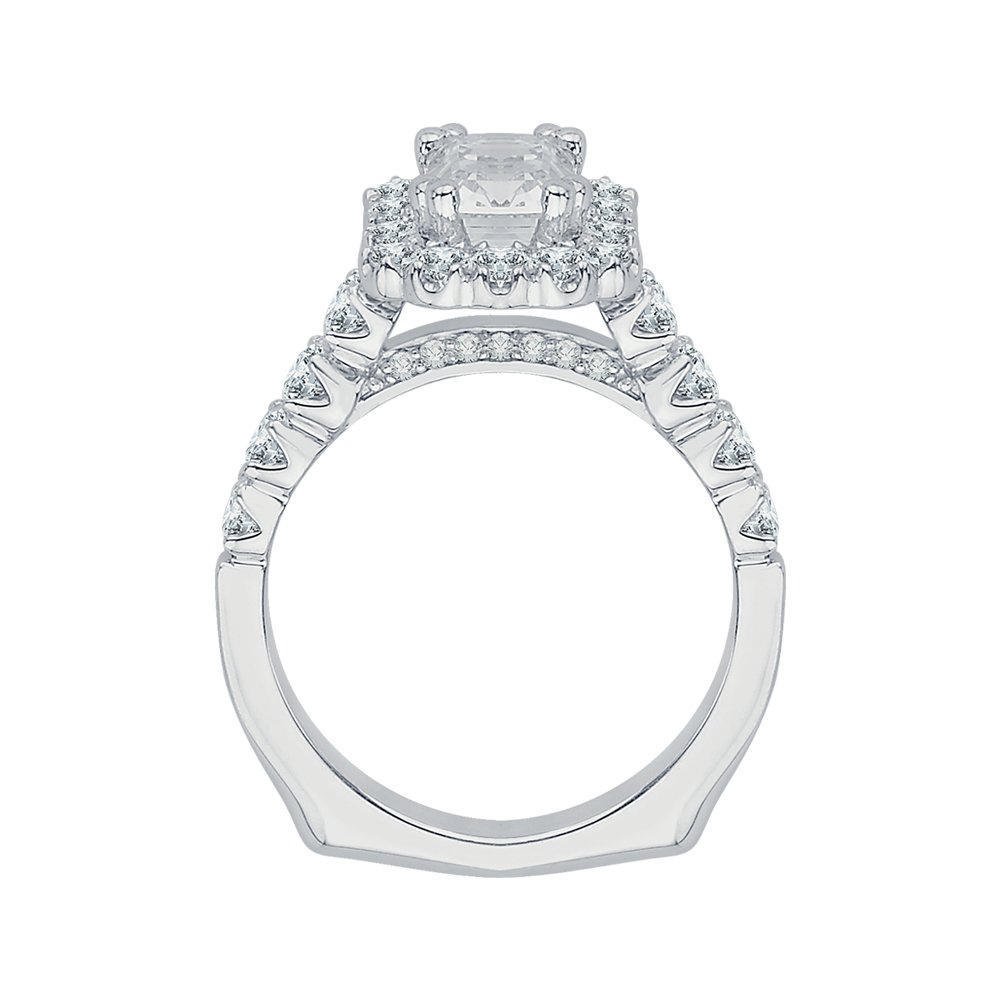 Cushion Cut Euro Shank Diamond Cathedral Style Engagement Ring in 14K White Gold (Semi-Mount)