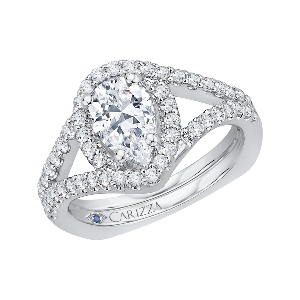 Split Shank Cushion Cut Diamond Halo Engagement Ring in 14K White Gold (Semi-Mount)