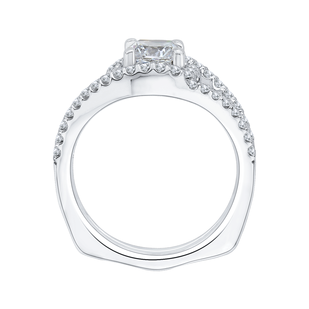 Split Shank Cushion Cut Diamond Halo Engagement Ring in 14K White Gold (Semi-Mount)