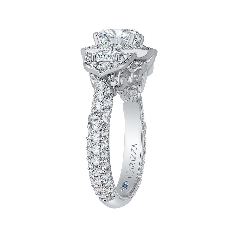 Cushion Cut Diamond Halo Engagement Ring in 14K White Gold (Semi-Mount)