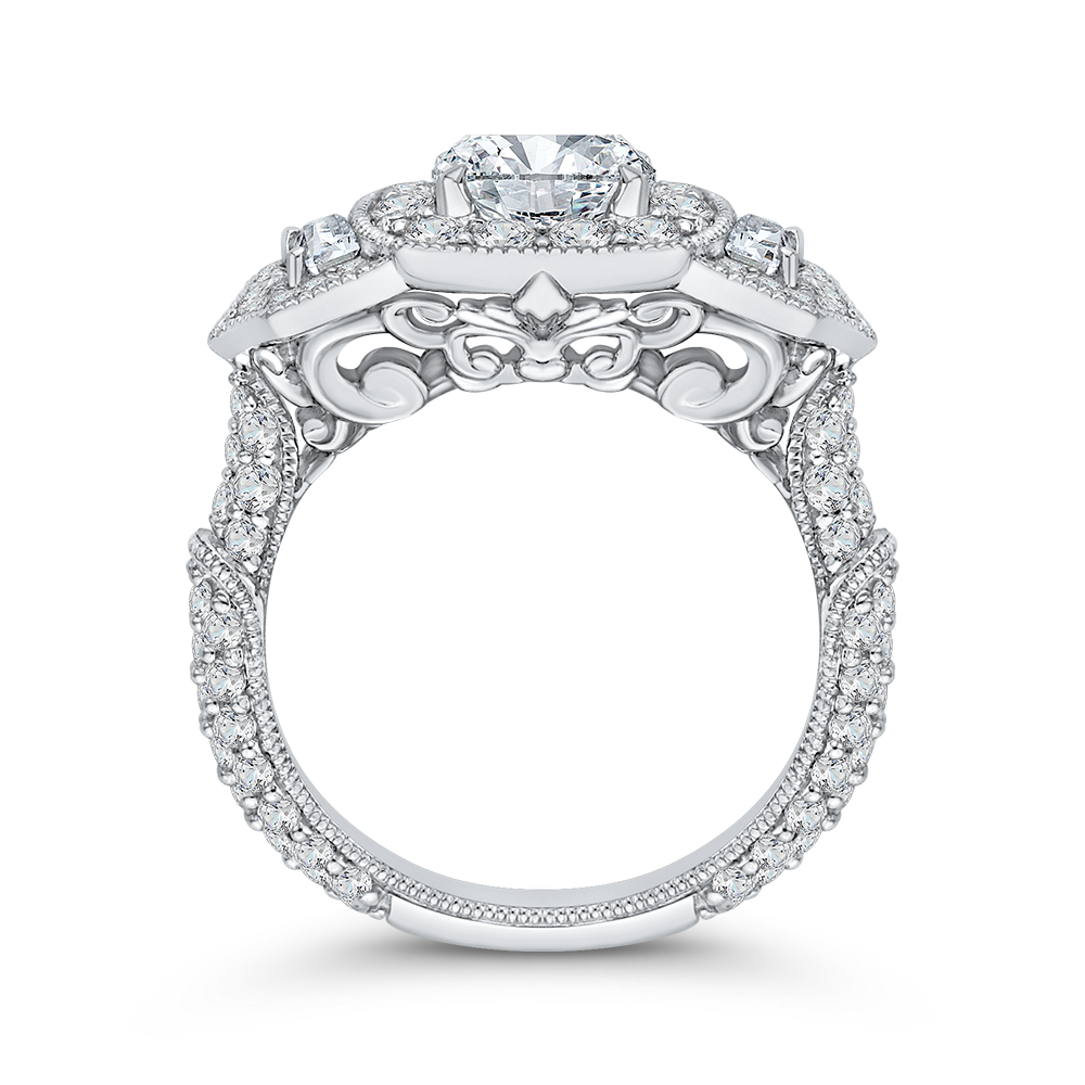 Cushion Cut Diamond Halo Engagement Ring in 14K White Gold (Semi-Mount)