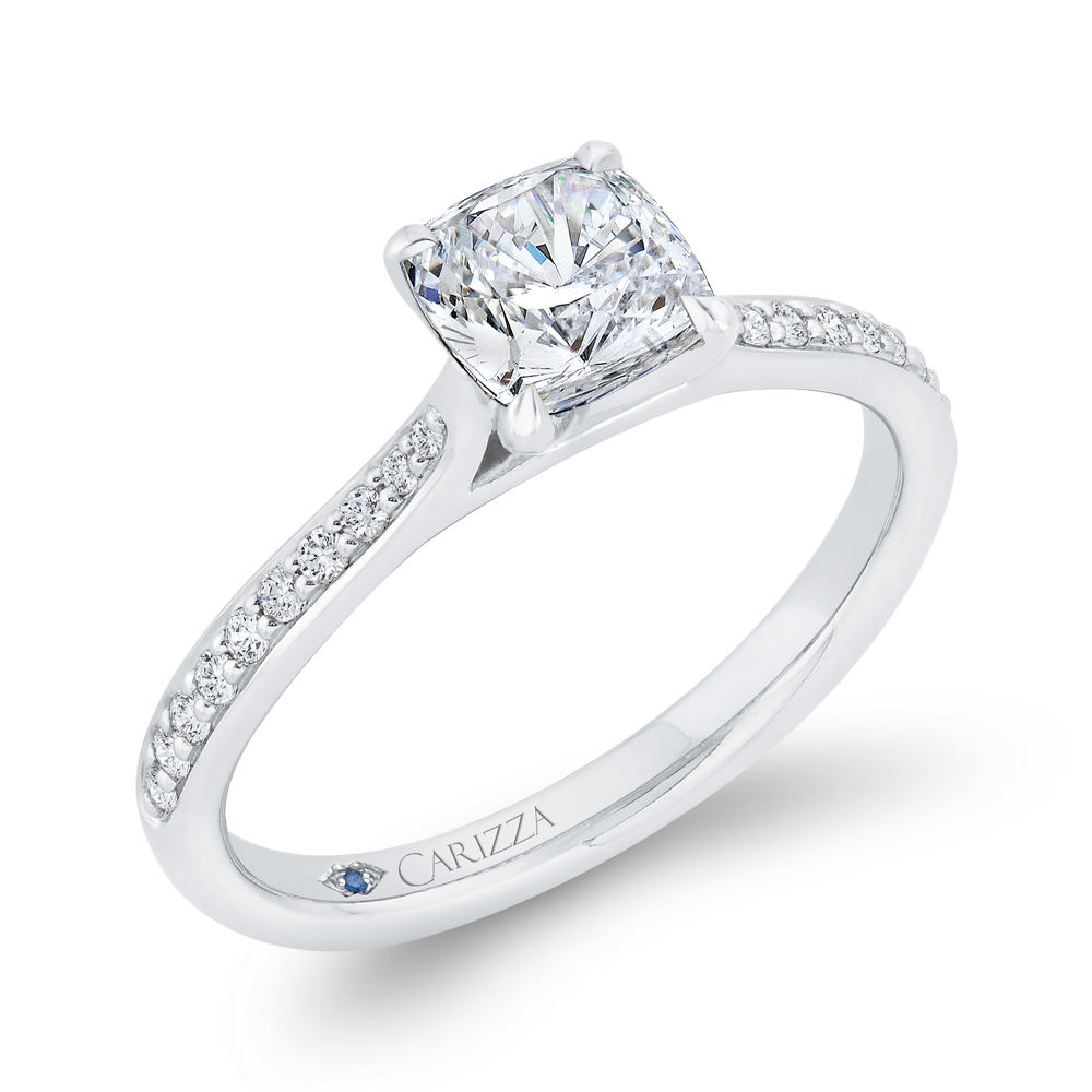 Cushion Cut Diamond Solitaire Plus Engagement Ring in 14K White Gold (Semi-Mount)