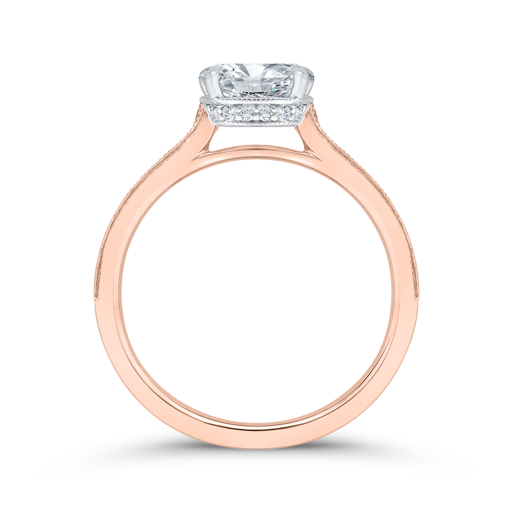 14K Two Tone Gold Cushion Cut Diamond Engagement Ring (Semi-Mount)