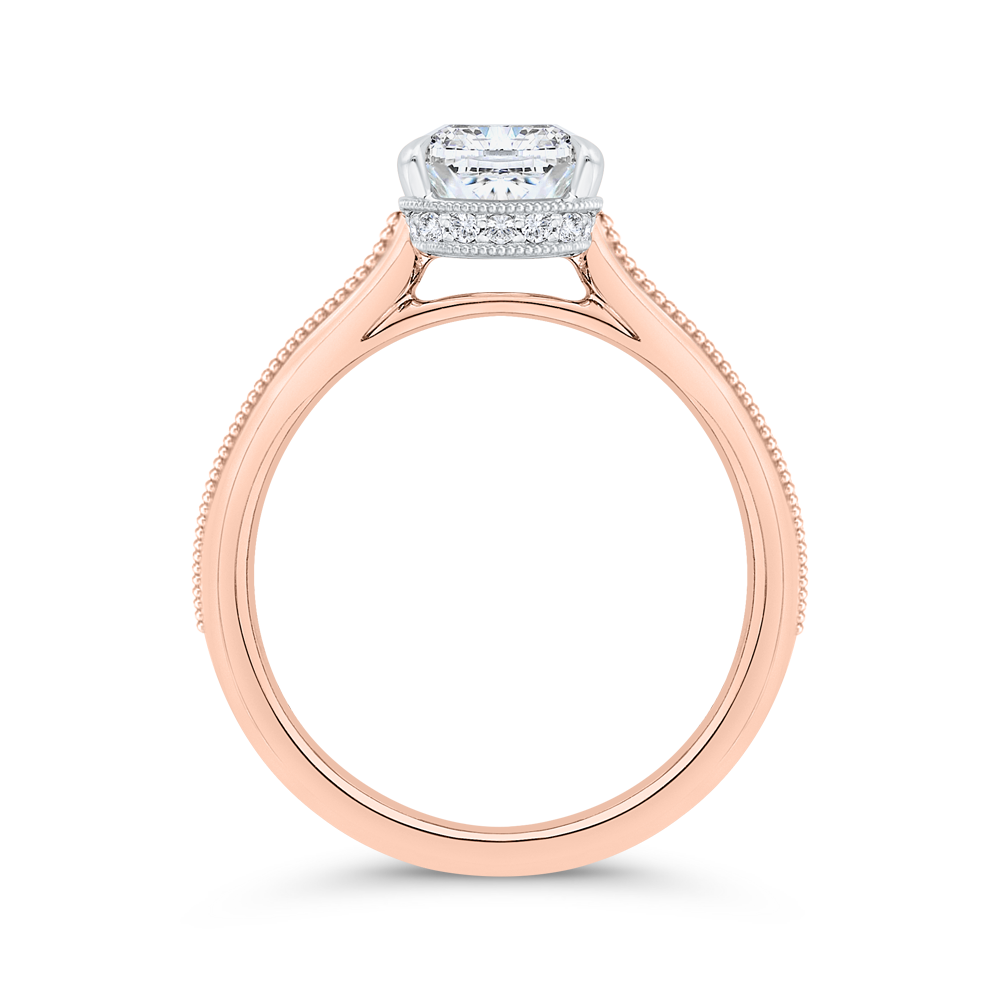 14K Two Tone Gold Cushion Cut Diamond Solitaire Engagement Ring (Semi-Mount)