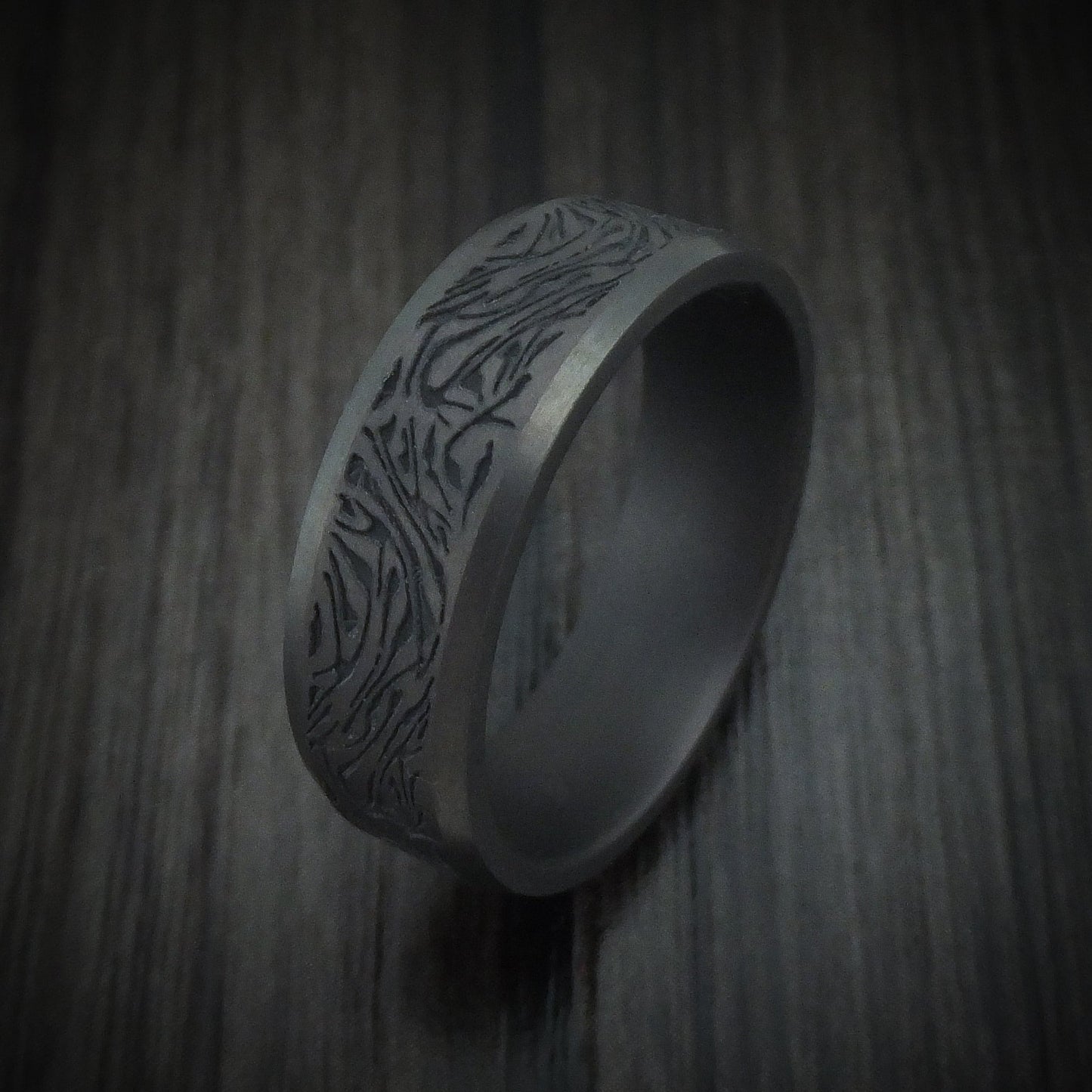Darkened Tantalum Marble Design Band Custom Made Men's Ring