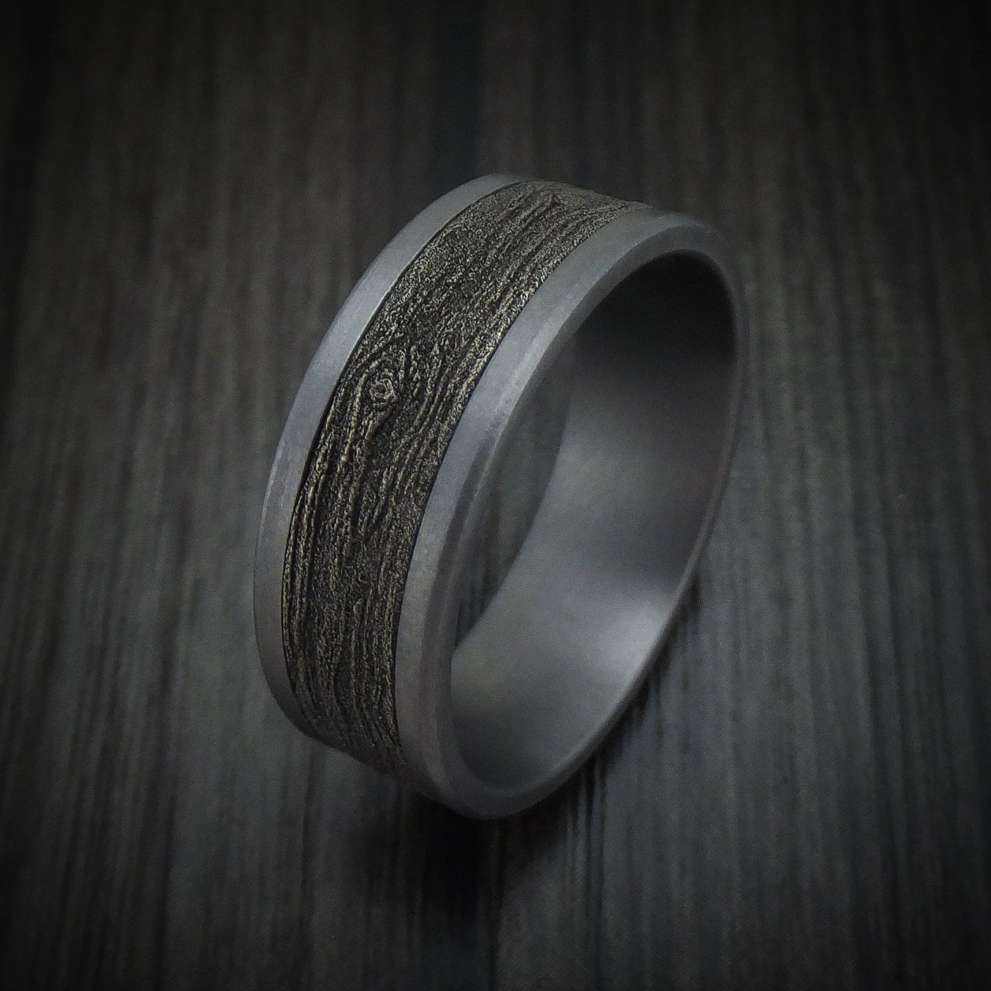 Tantalum and Wood Knot Textured 14K White Gold Men's Ring
