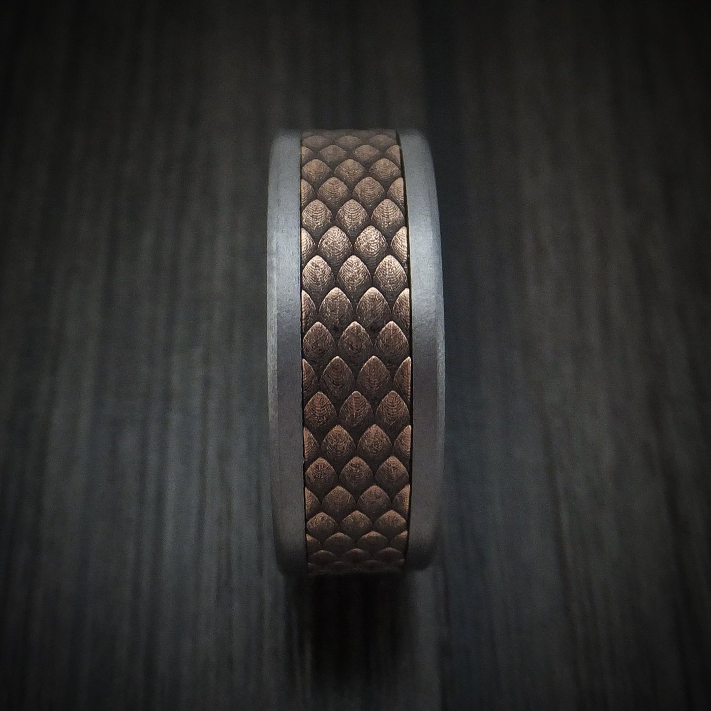 Tantalum and Dragon Scale Textured 14K Rose Gold Men's Ring
