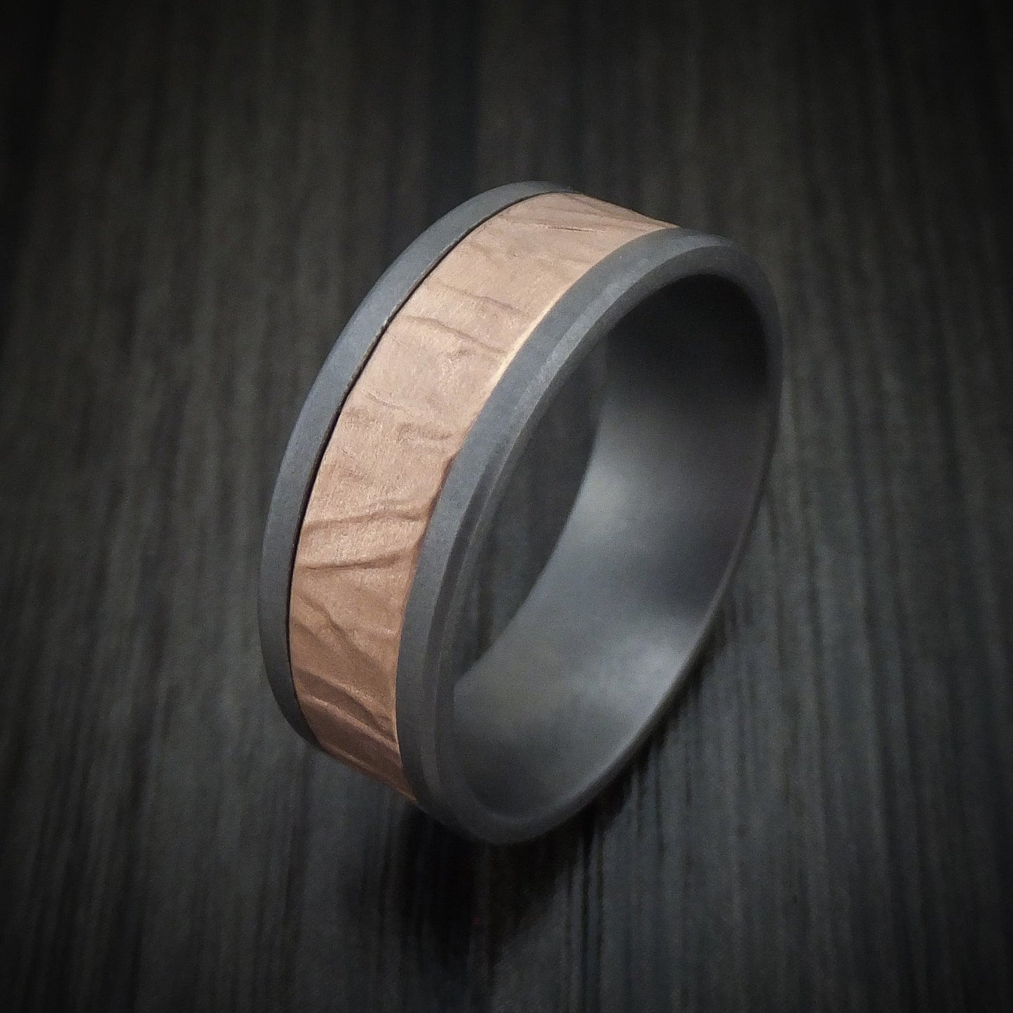Tantalum and Textured 14K Rose Gold Men's Ring
