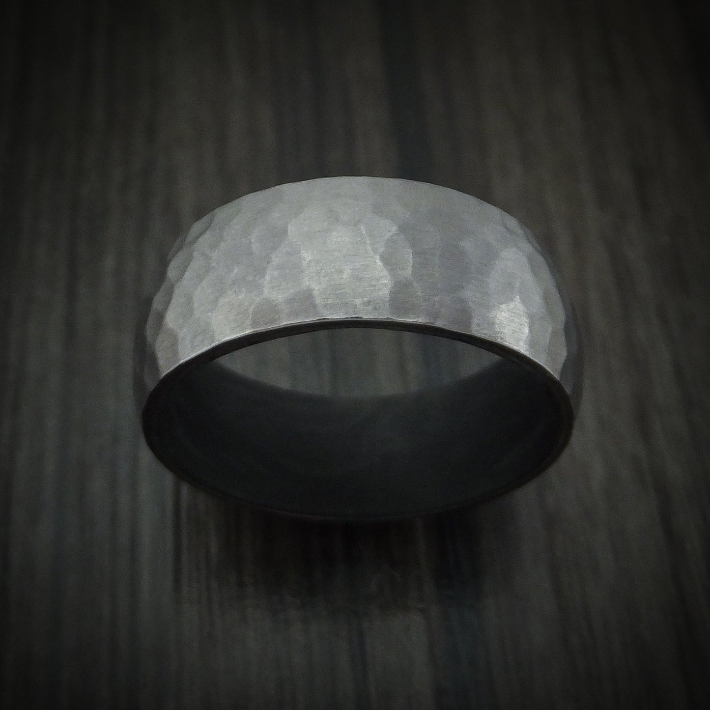 Tantalum and Forged Carbon Fiber Hammered Men's Ring Custom Made