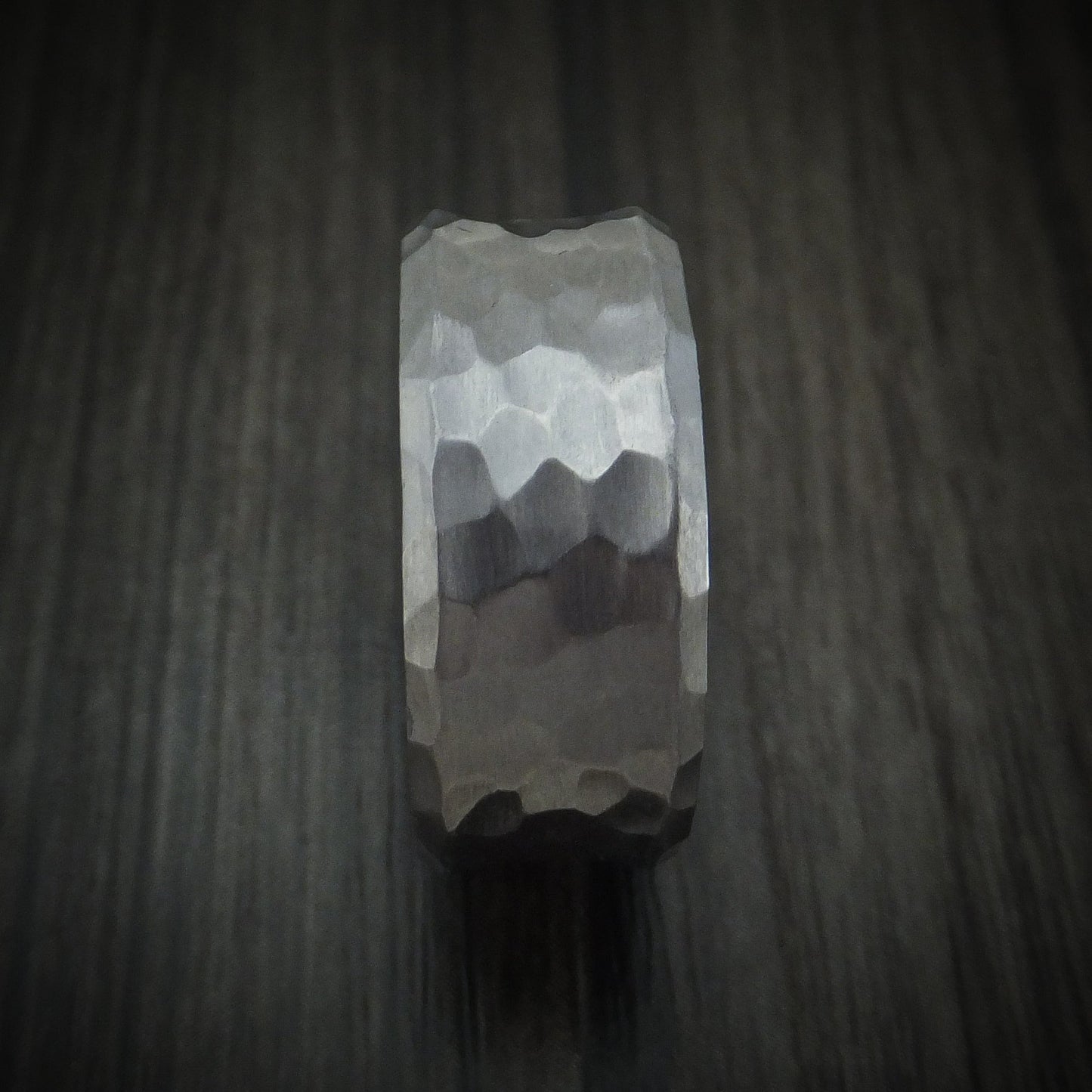 Hammered Tantalum Concave Men's Ring with Wood Sleeve Custom Made