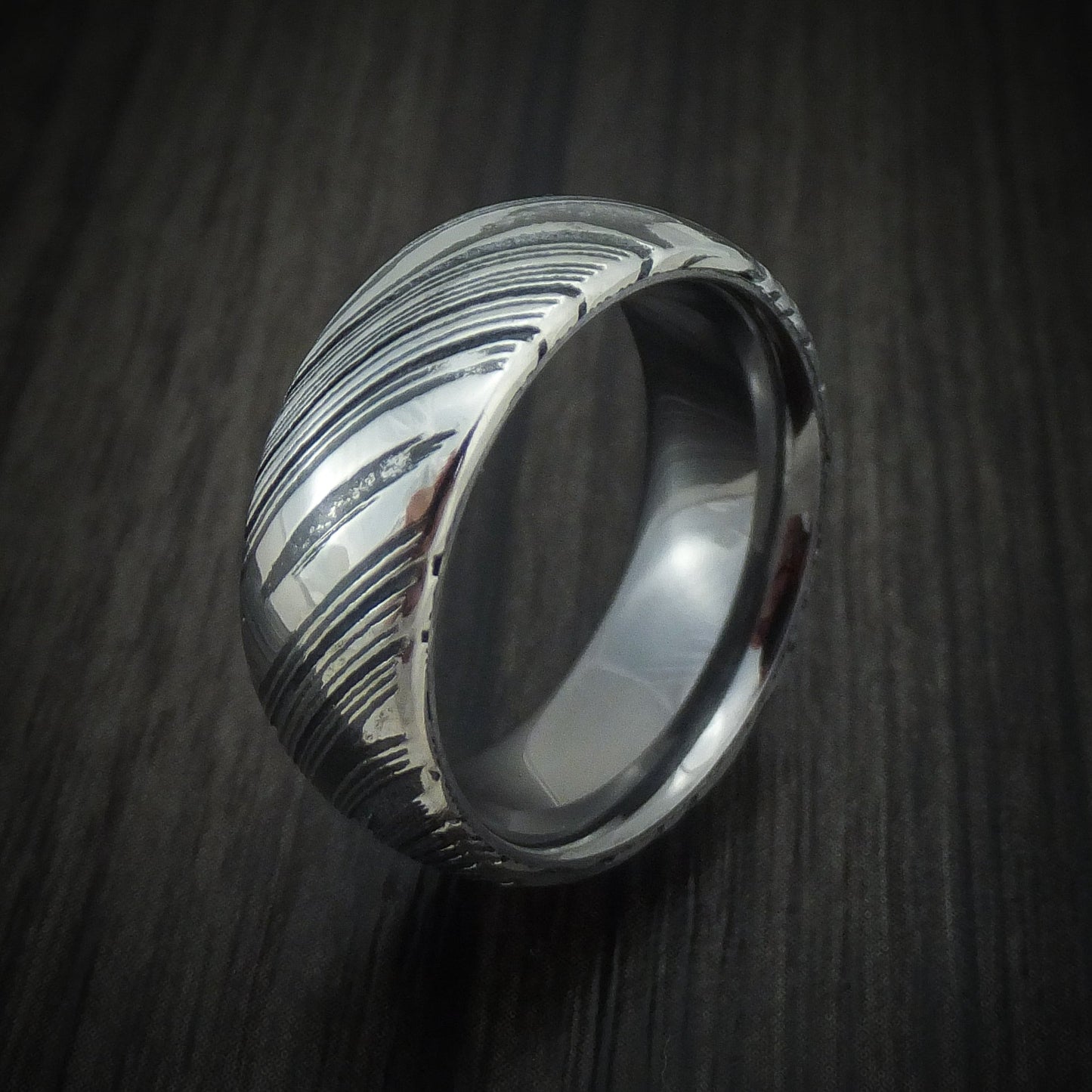 Kuro Damascus Steel Men's Ring with Tantalum Sleeve Custom Made