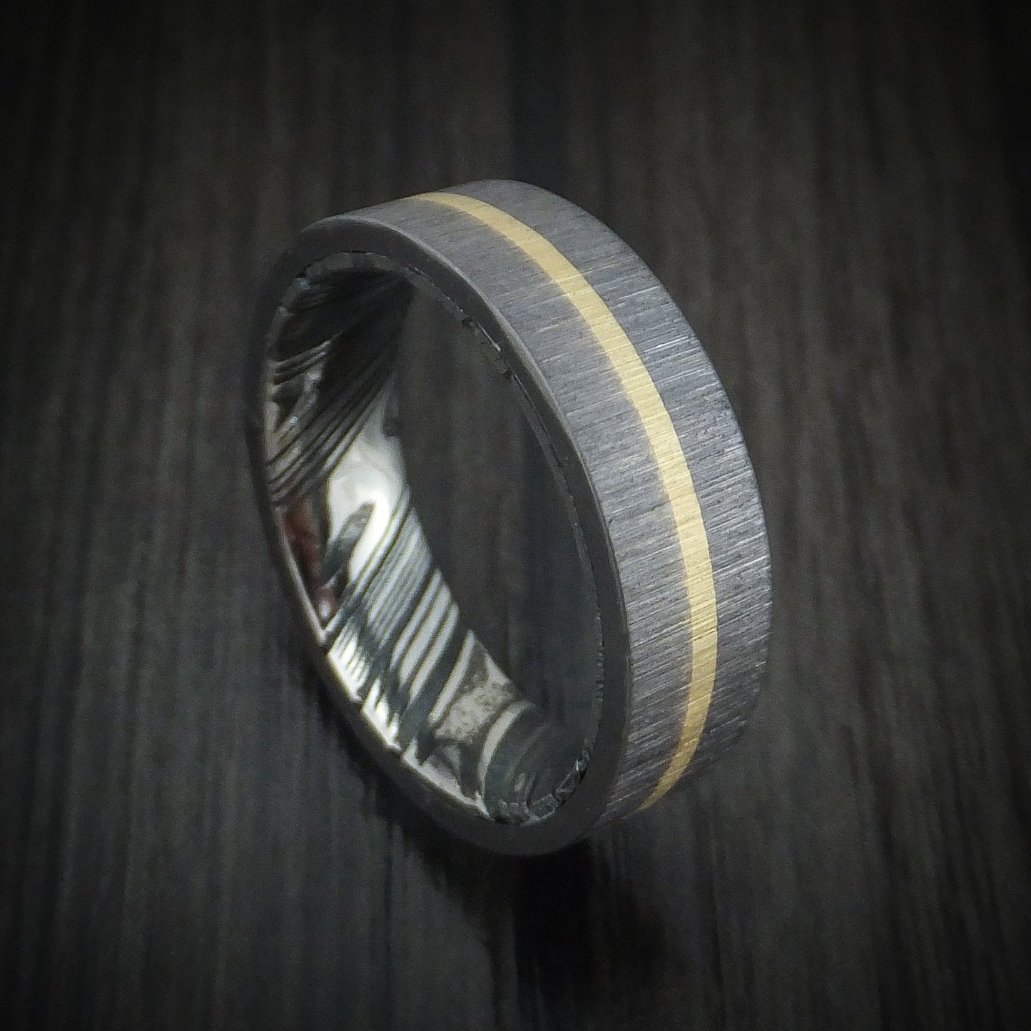 Tantalum and 14K Gold Men's Ring with Kuro Damascus Steel Sleeve Custom Made