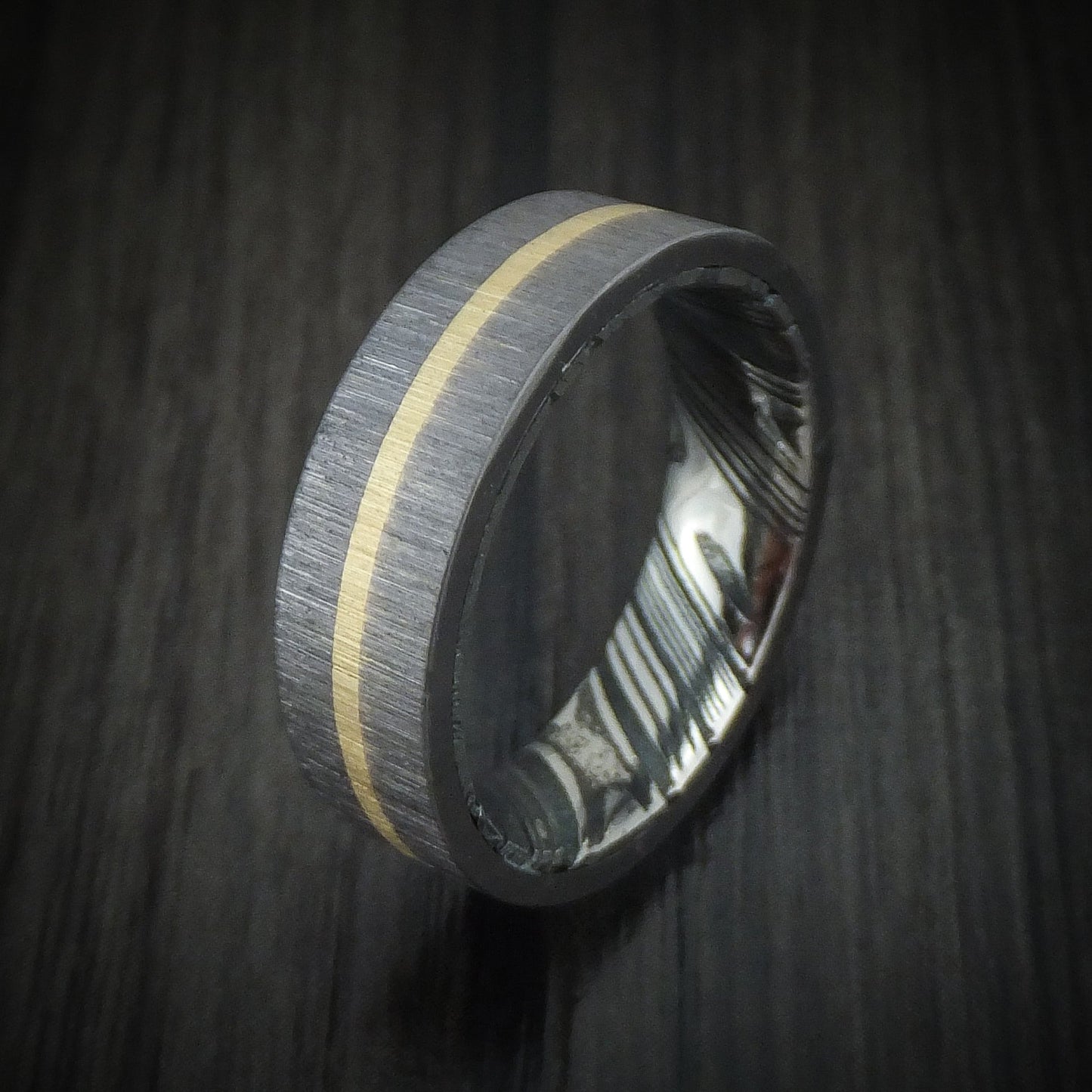 Tantalum and 14K Gold Men's Ring with Kuro Damascus Steel Sleeve Custom Made