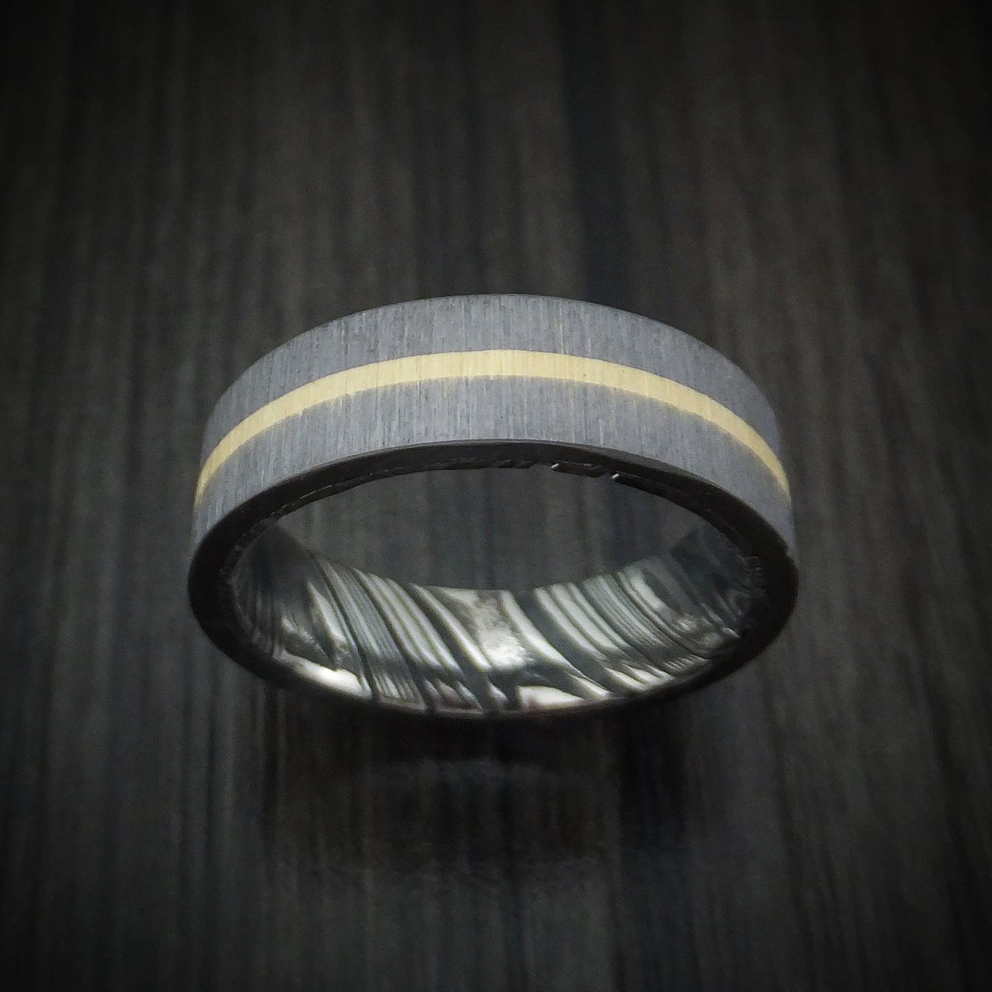 Tantalum and 14K Gold Men's Ring with Kuro Damascus Steel Sleeve Custom Made