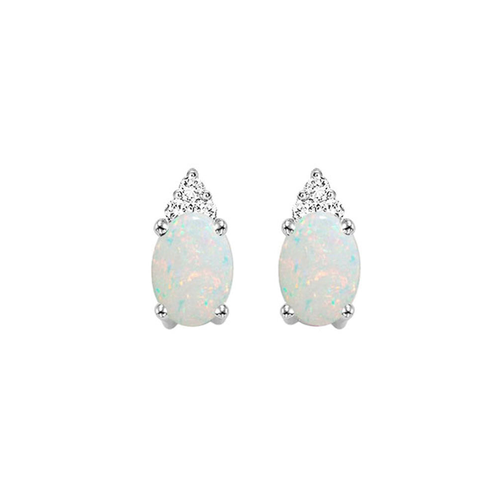 10Kt White Gold Diamond 1/20Ctw & Opal 5/8Ctw Earring