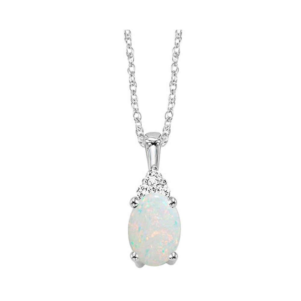 10Kt White Gold Diamond 1/50Ctw & Opal 5/8ctw Pendant