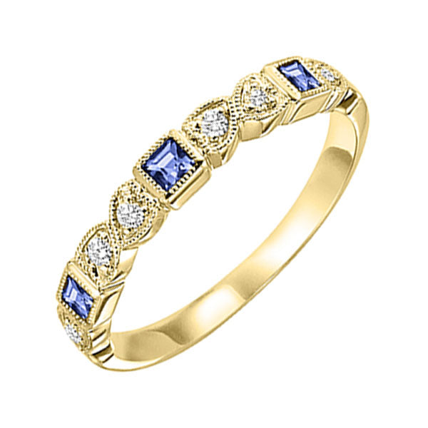 14Kt Yellow Gold Diamond 1/12Ctw & Sapphire 1/6Ctw Ring
