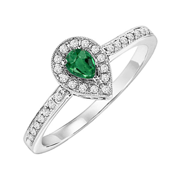 14Kt White Gold Diamond 1/6Ctw & Emerald 1/8Ctw Ring