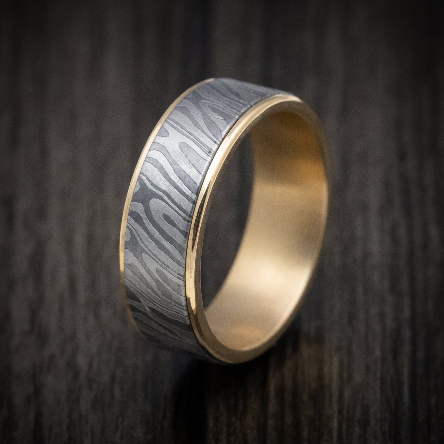 Tamascus+ Tantalum and 14K Gold Men's Ring Tiger Stripe Pattern Custom Made Band