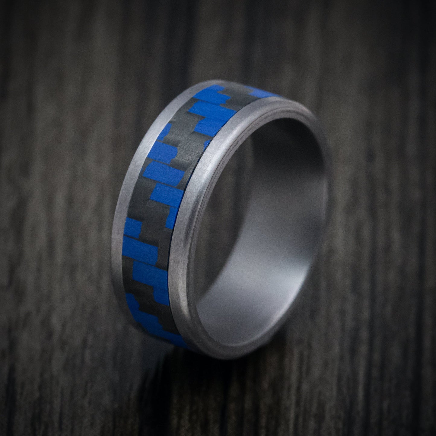 Tantalum and Blue Carbon Fiber Mens Band