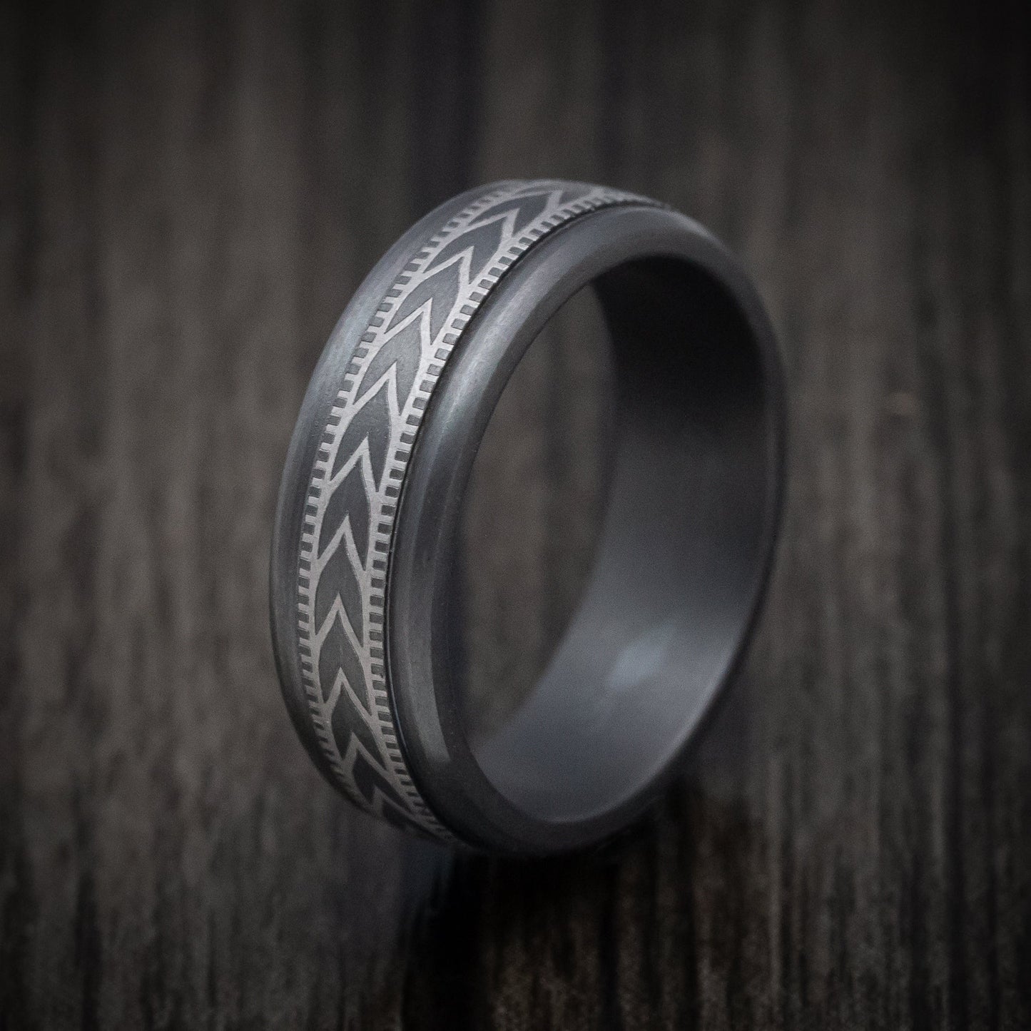 Darkened Tantalum Men's Ring with Wheat Millgrain Design