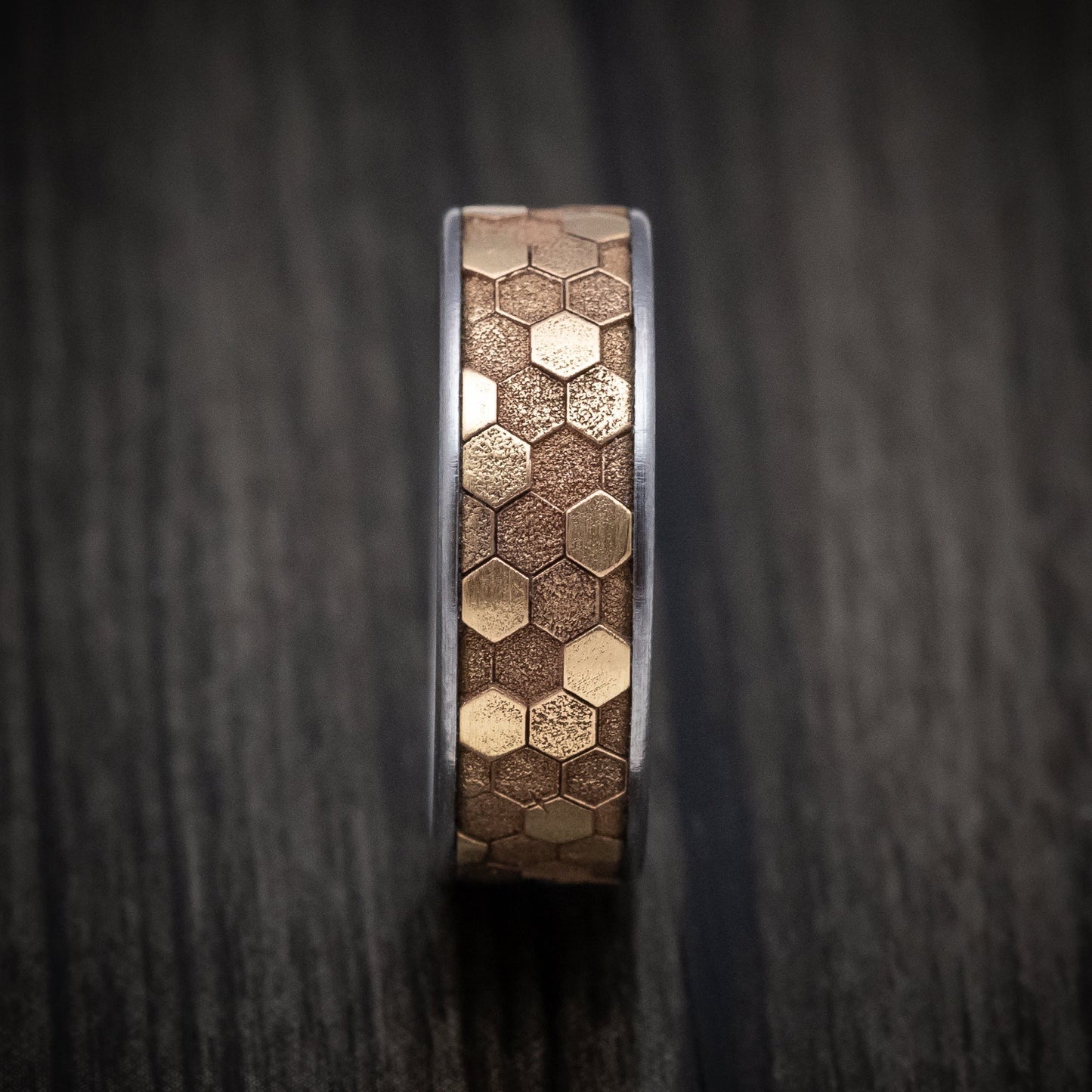 Tantalum Men's Ring with 14K Gold Honeycomb Design Inlay