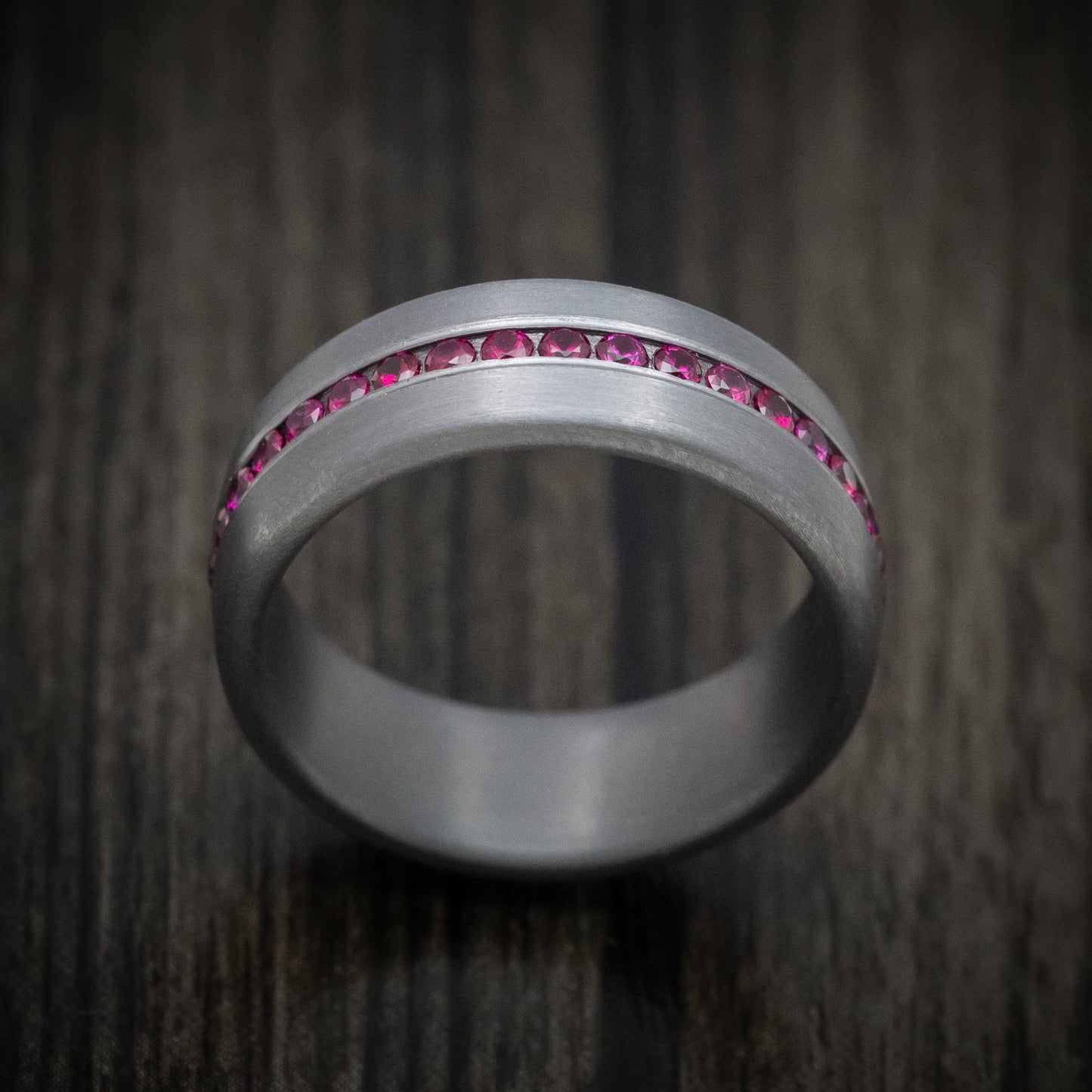 Tantalum Band With Satin Finish And Rubies Custom Made Men's Ring