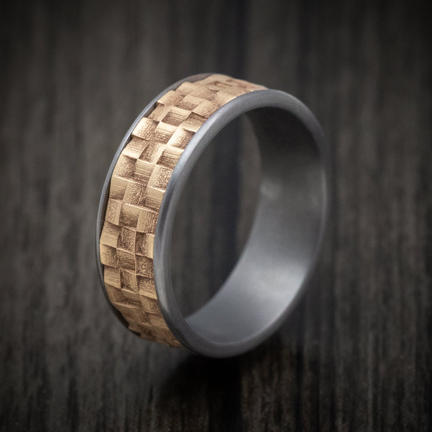 Tantalum Men's Ring With 14K Gold Basketweave Texture Inlay
