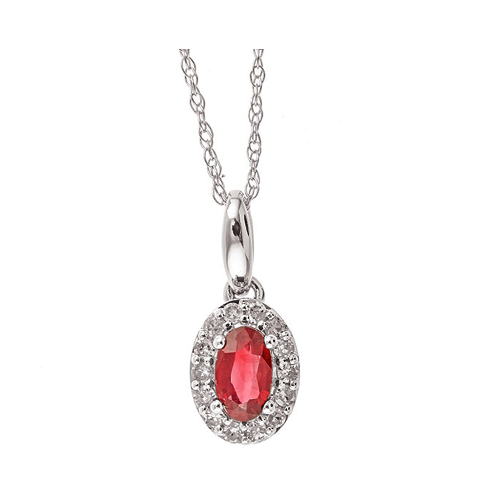 10Kt White Gold Diamond 1/8Ctw & Ruby 1/3Ctw Pendant