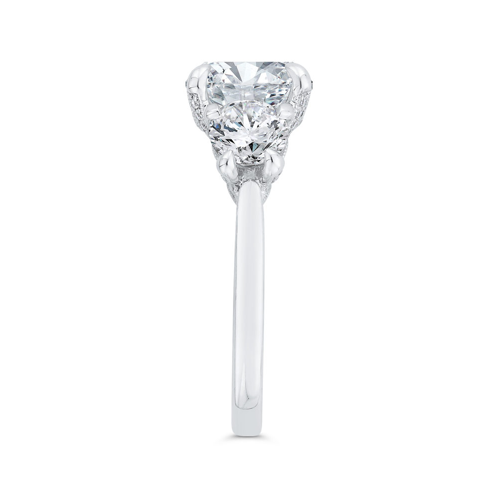 Round Diamond Three-Stone Plus Engagement Ring in 14K White Gold (Semi-Mount)