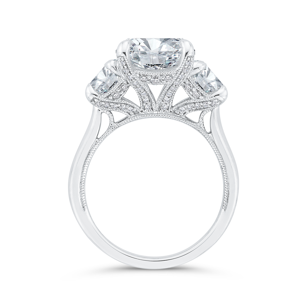 Round Diamond Three-Stone Plus Engagement Ring in 14K White Gold (Semi-Mount)