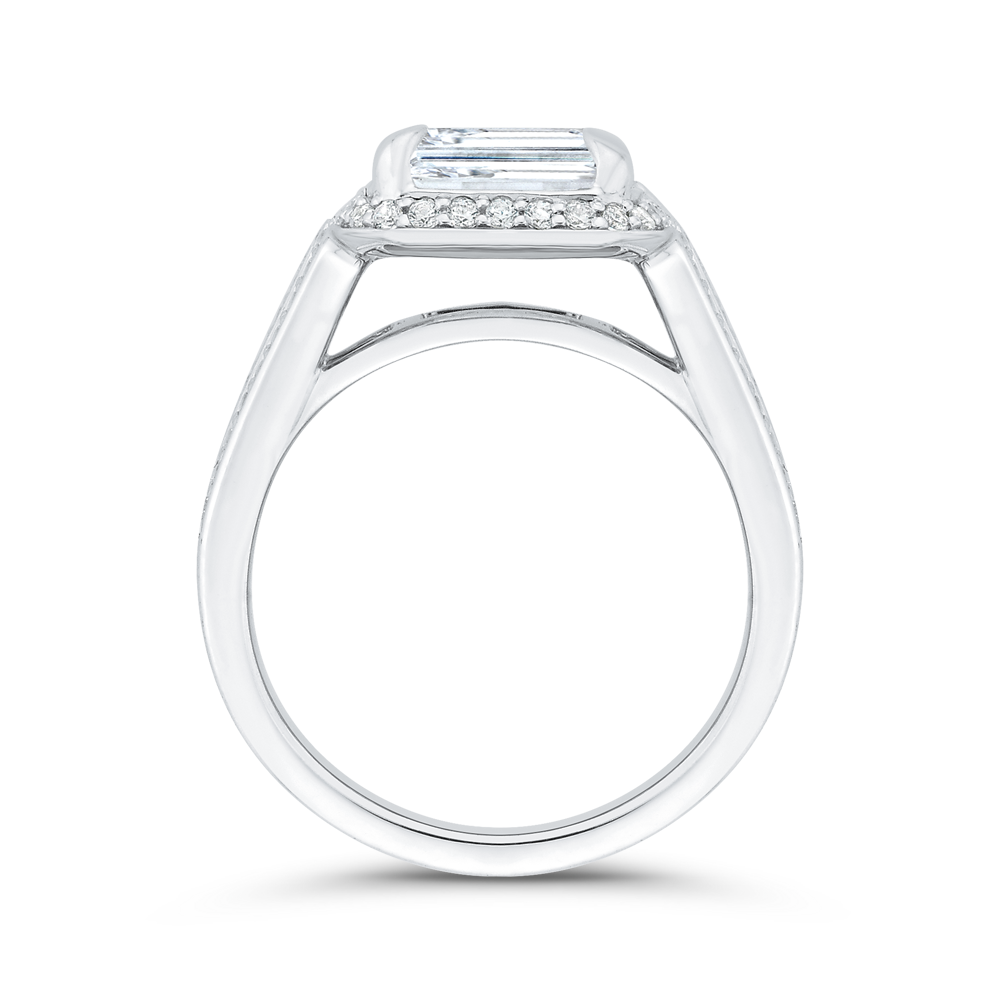 Three Row Round Diamond Halo Engagement Ring in 14K White Gold (Semi-Mount)