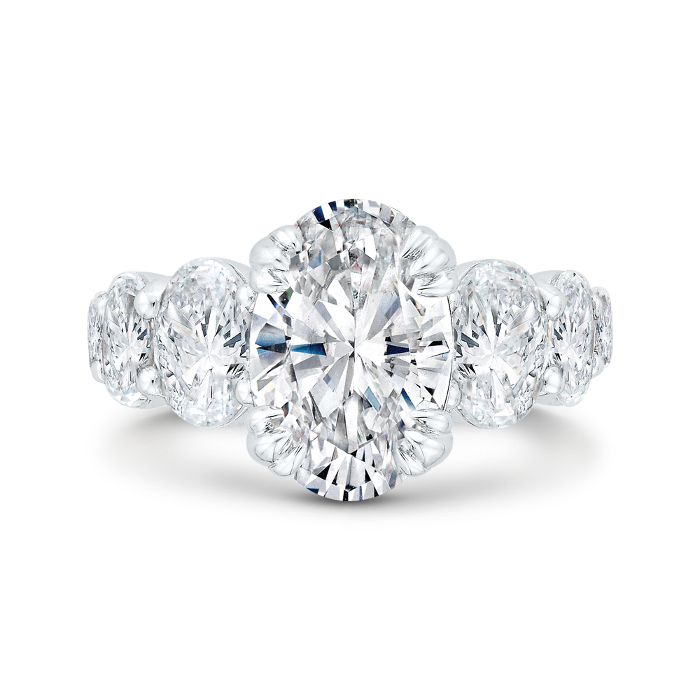 1/2 Run Oval Cut Diamond Engagement Ring in 14K White Gold Gold (Semi-Mount)
