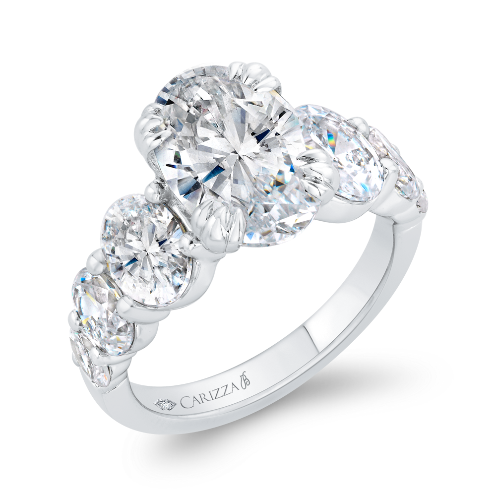 1/2 Run Oval Cut Diamond Engagement Ring in 14K White Gold Gold (Semi-Mount)