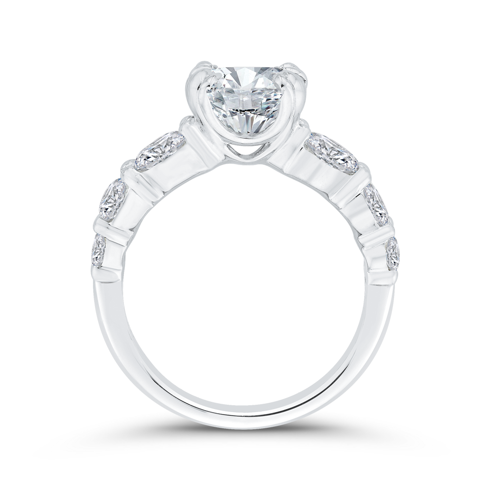 1/2 Run Oval Cut Diamond Engagement Ring in 14K White Gold Gold (Semi-Mount)