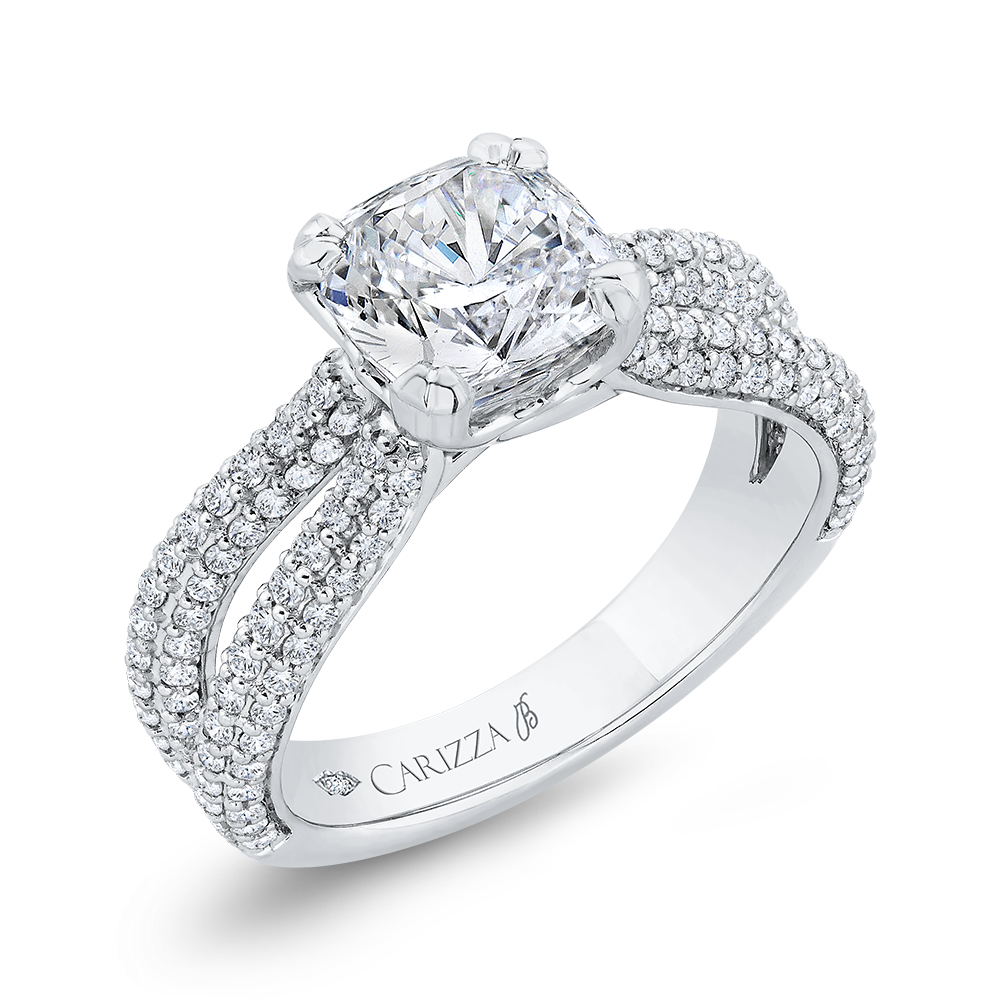 Split Shank Cushion Cut Diamond Engagement Ringin 18K White Gold (Semi-Mount)