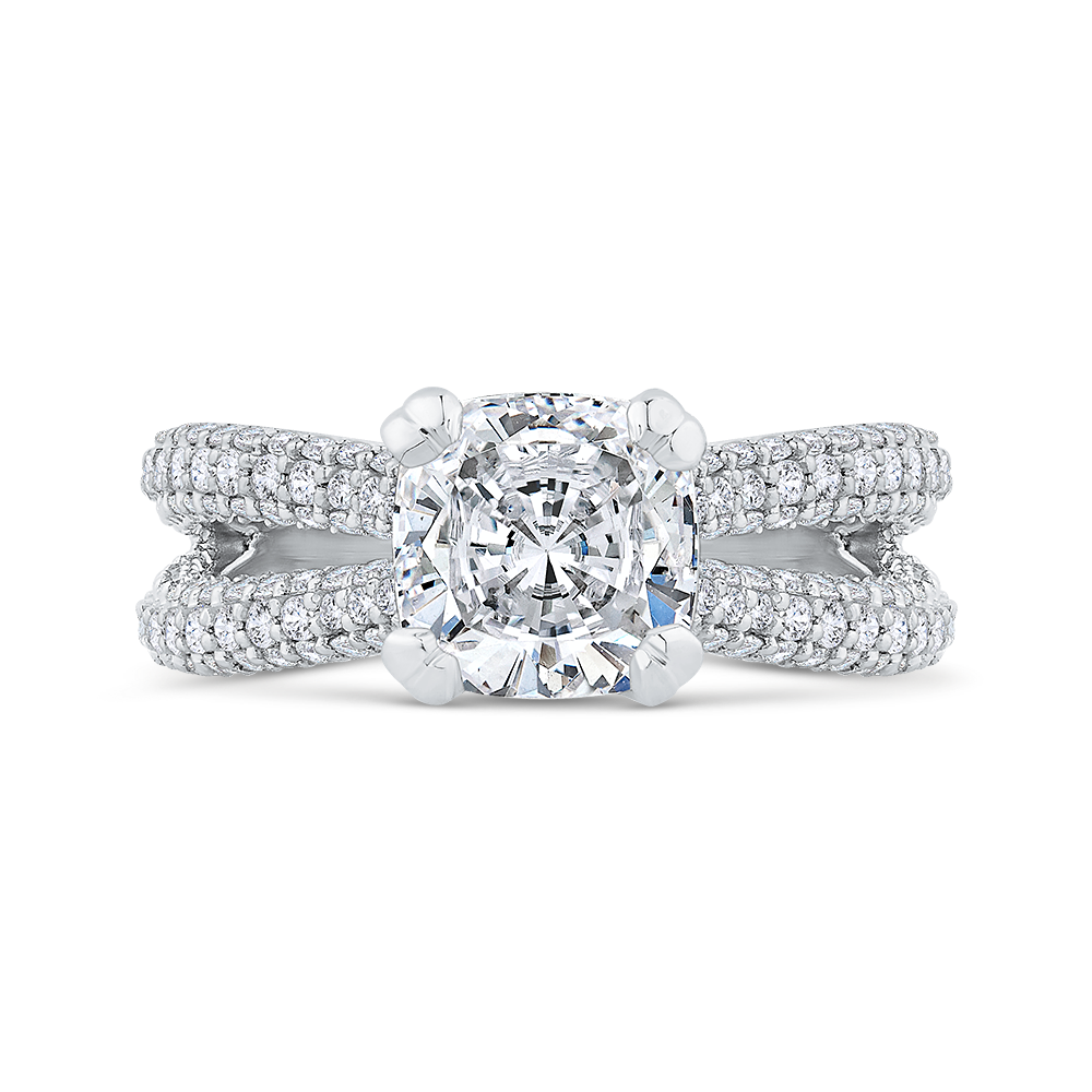 Split Shank Cushion Cut Diamond Engagement Ringin 18K White Gold (Semi-Mount)