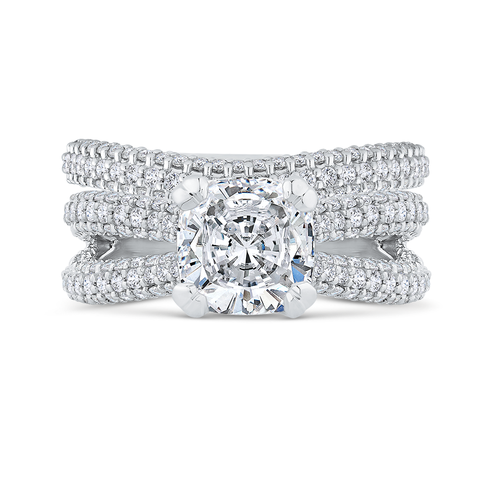 Split Shank Cushion Cut Diamond Engagement Ringin 18K White Gold (Semi-Mount)