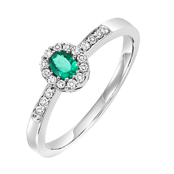 14Kt White Gold Diamond 1/6Ctw & Emerald 1/8Ctw Ring