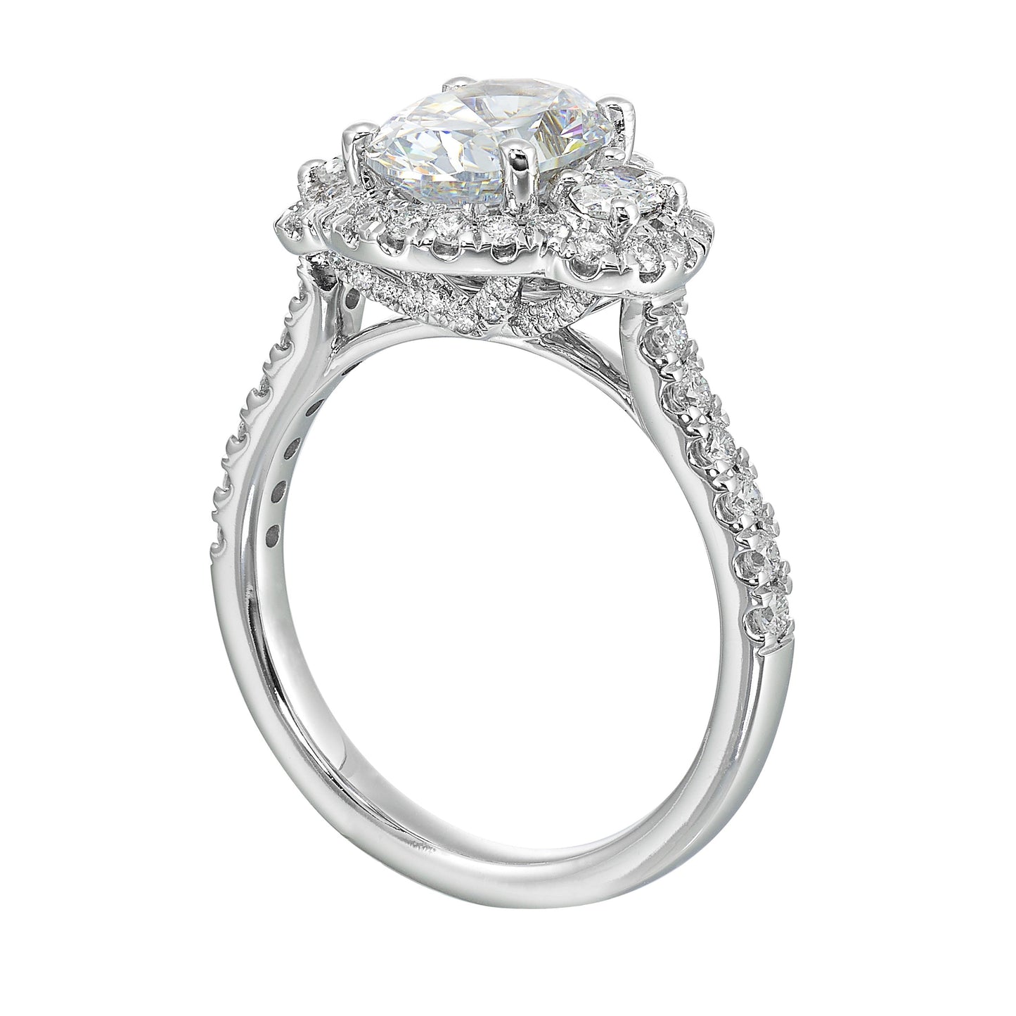 14Kt White Semi Mount 3/4Ctw For 2Ctw Oval Center